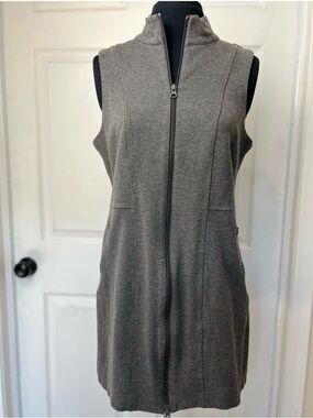 Title 9 Gray Ponte Knit Full Zip Sleeveless Passport Dress, Medium